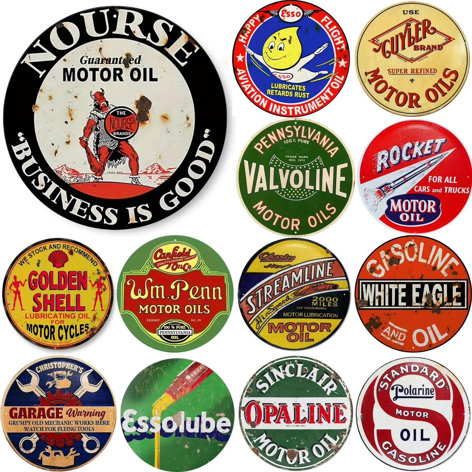 Vintage Fashion Posters - Vintage Motorolie Teken Ronde Metalen Aluminium