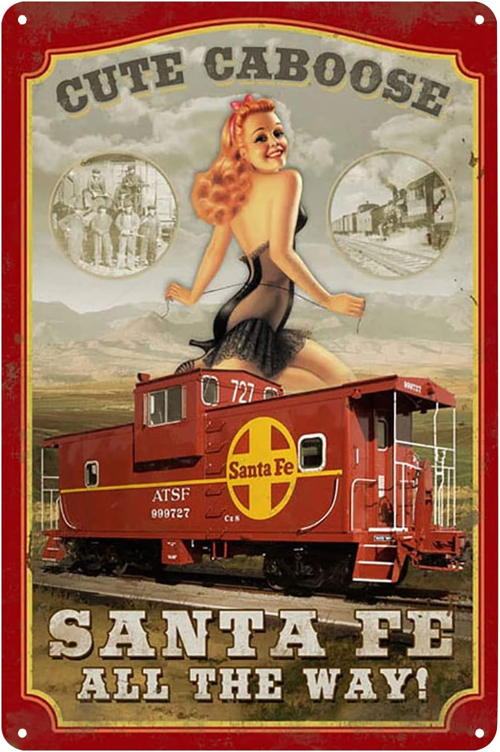 Vintage Fashion Posters - Pinup Girl Railroad Train Poster Metalen