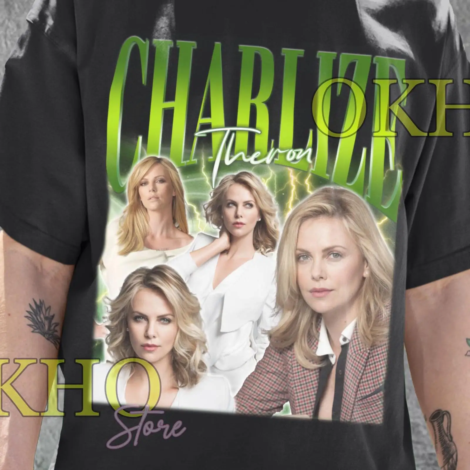 Vintage Fashion Collage - Charlize Theron Collage T-shirt vintage gewassen