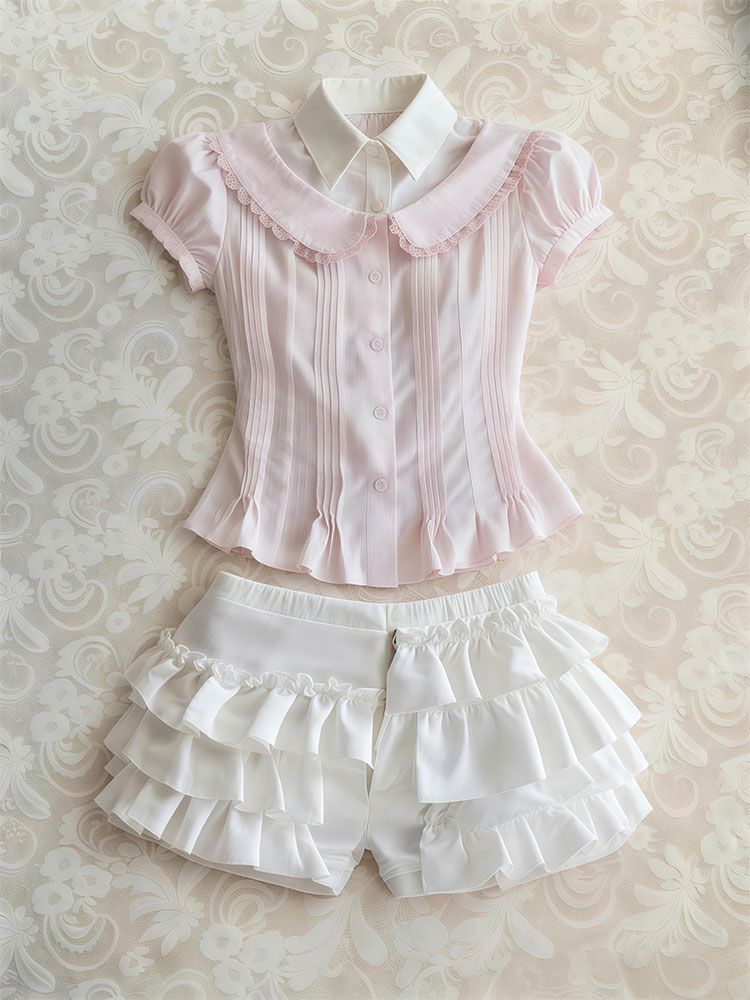 Vintage Fashion Korea - Zoete 2-delige set vrouw kleding polo