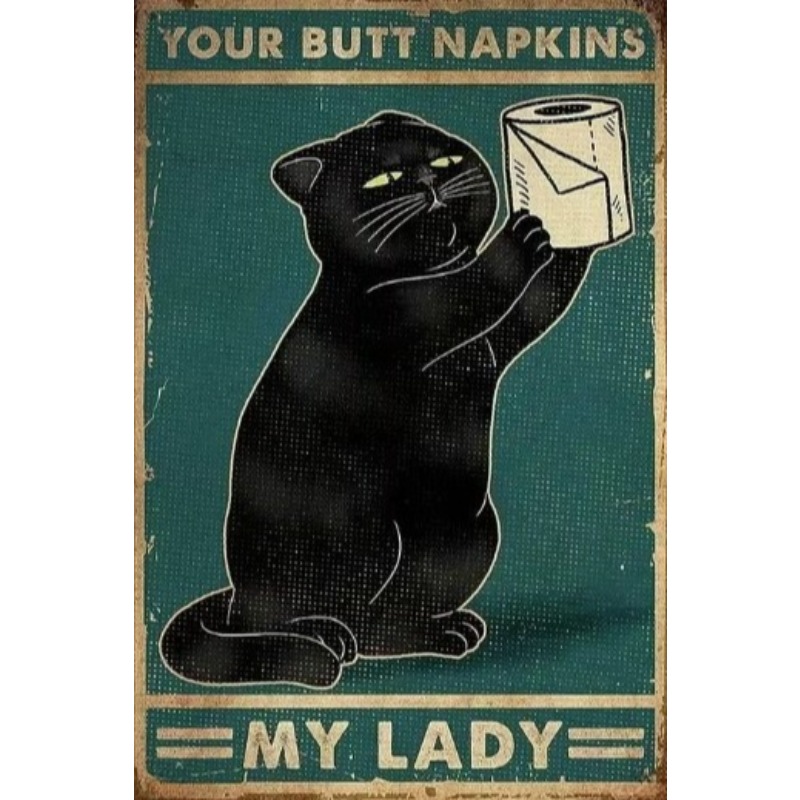 Vintage Fashion Posters - Zwarte Grappige Kat Metalen Bord Vintage