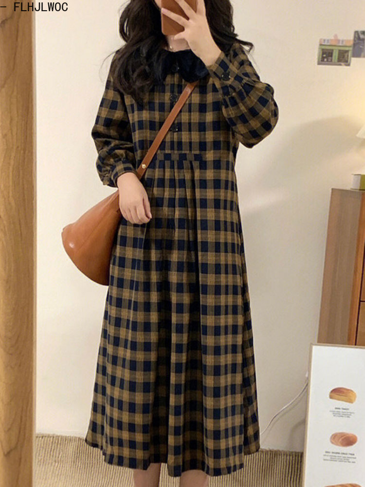 Koffie Plaid Jurken 2023 Basic - Vintage Fashion Korea recensie en prijs