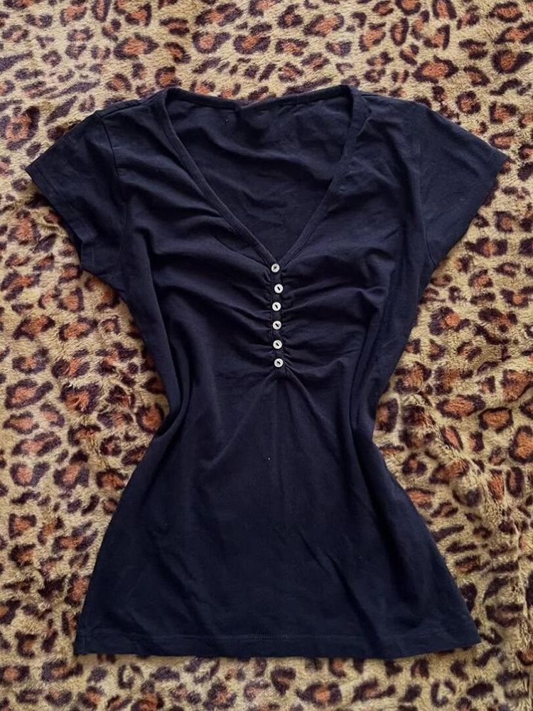 Korea Vintage Donkerblauwe T-s - Vintage Fashion Korea recensie en prijs