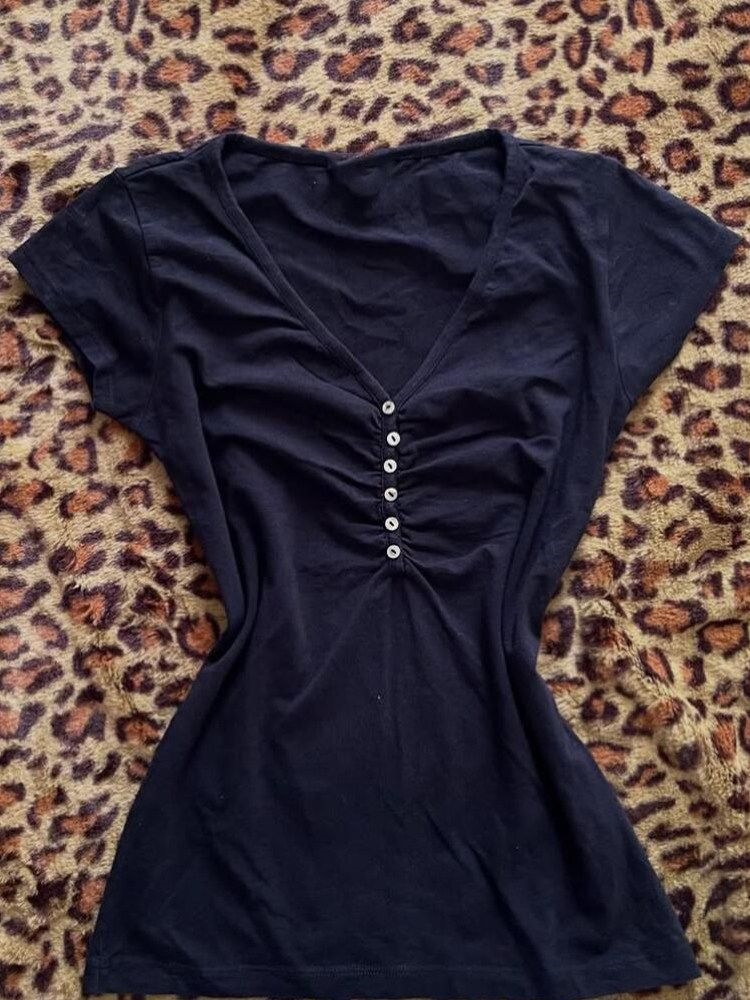 Korea Vintage Donkerblauwe T-s - Vintage Fashion Korea recensie en prijs