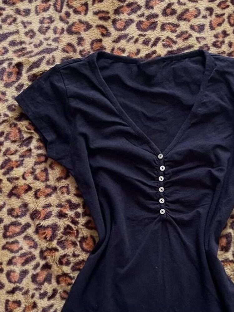 Korea Vintage Donkerblauwe T-s - Vintage Fashion Korea recensie en prijs